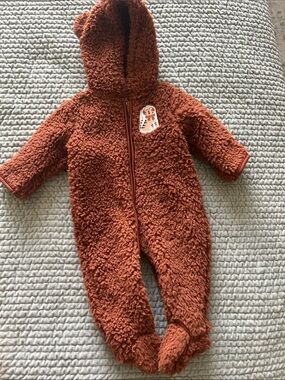 Plush Rust Teddy Footed Baby One-Piece Romper